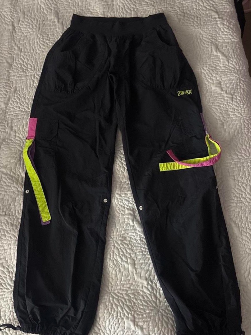 Zumba Fitness Black Joggers with Neon Pink and Lime Straps